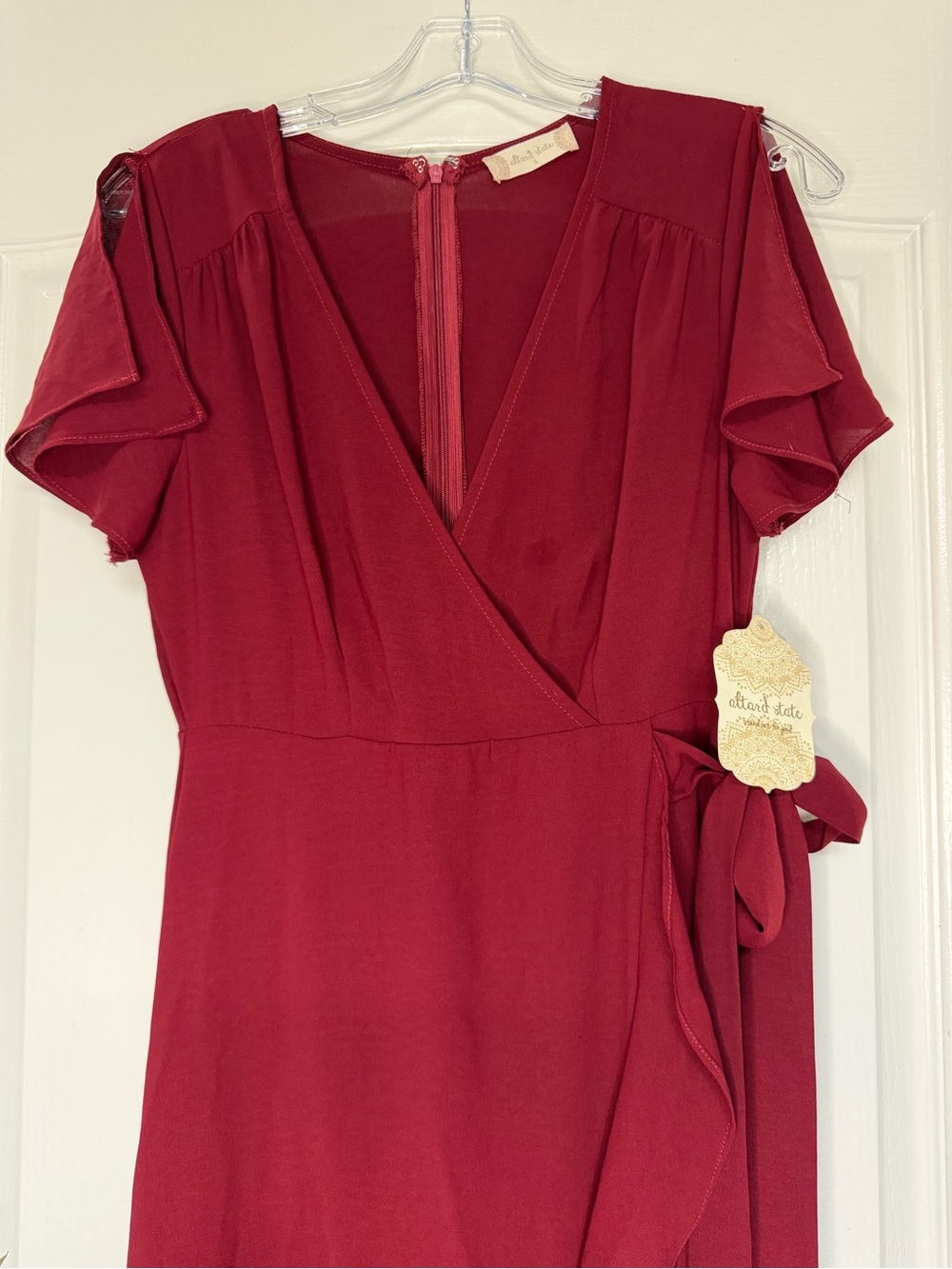 Altar'd State NWT Springvale Burgundy Wrap Maxi Dress Flutter Sleeve Tie Waist S - Picture 4 of 13